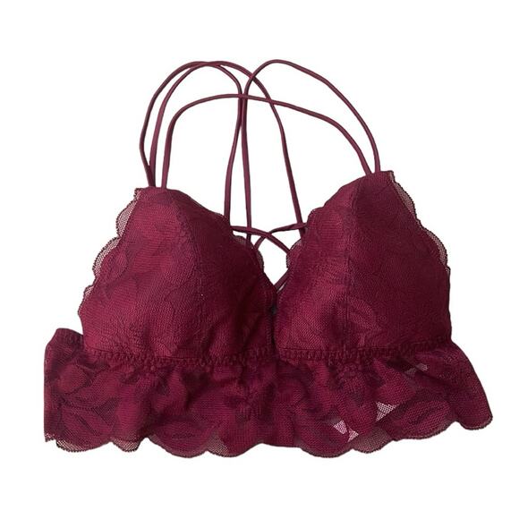 PINK Victoria's Secret burgundy lace bralette size medium - Picture 1 of 7